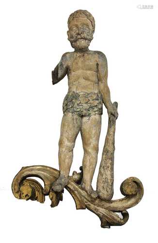 A carved pine figure of Hercules.