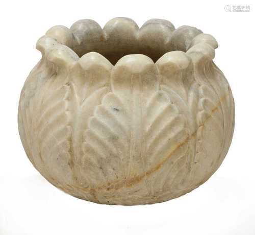 A marble or alabaster leaf form jardinière,