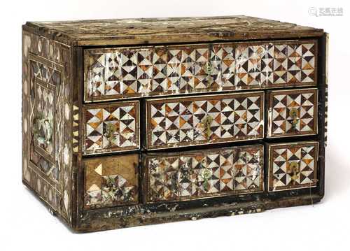 An Ottoman tortoiseshell and mother-of-pearl inlaid table ca...