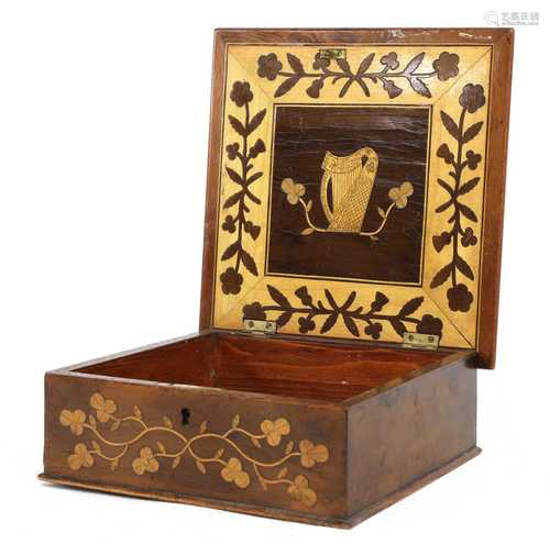 An Irish Killarney yew and marquetry box,