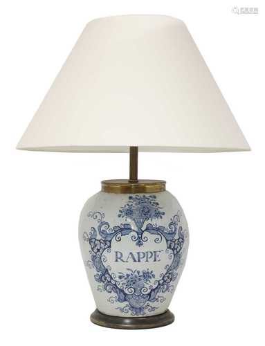 A blue and white delftware vase table lamp and shade,