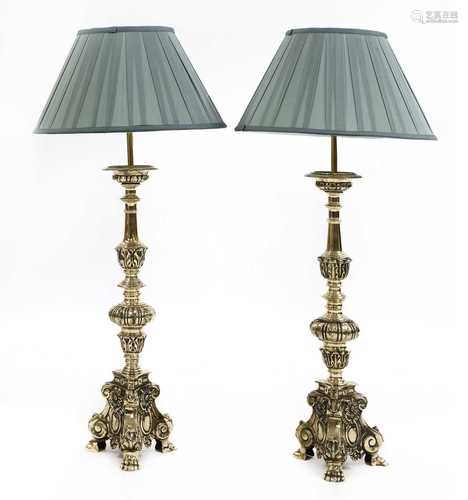 A matched pair of Dutch-style brass altar candlestick table ...