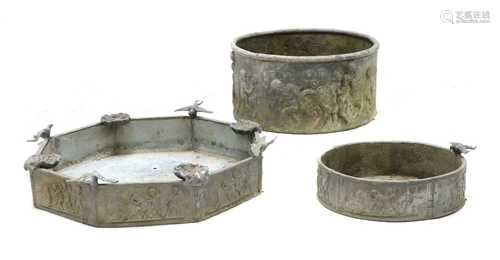 An octagonal lead birdbath,