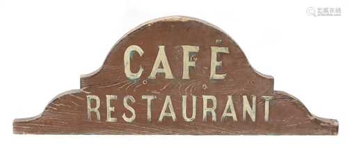 A painted wooden café restaurant sign,