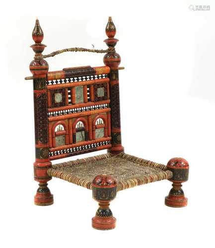 A Rajasthani polychrome painted low chair,