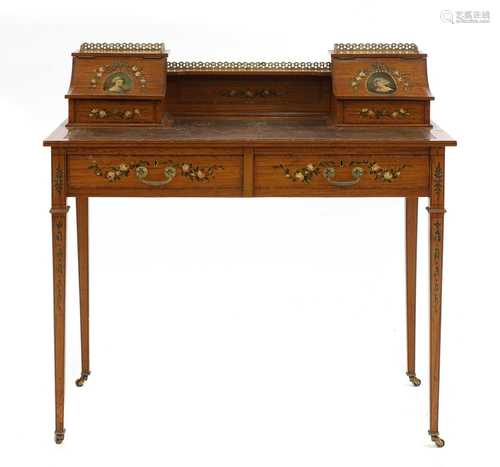 An Edwardian Sheraton Revival painted satinwood and rosewood...