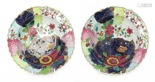 A pair of English pottery 'tobacco leaf' dishes,