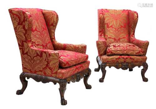 A good pair of George III-style wing armchairs,