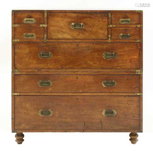 A teak and brass bound campaign chest,