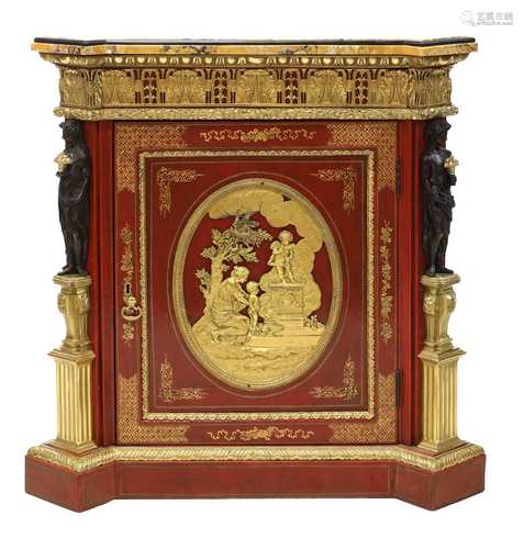 A red lacquered and ormolu mounted pier cabinet,