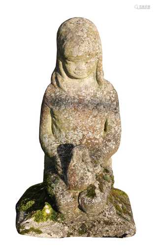 A reconstituted stone model of a kneeling girl,