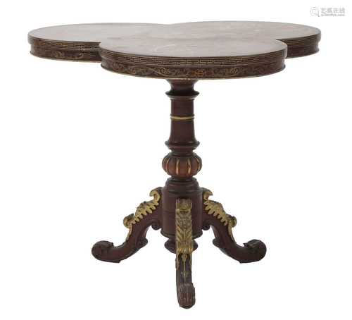 An Anglo-Oriental red lacquer tripod table,