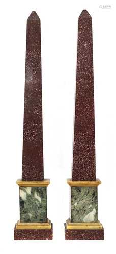 A pair of porphyry obelisks,