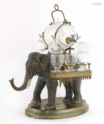 A cold-painted elephant liqueur set,