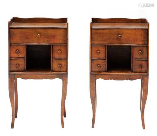 A pair of French beech bedside tables,