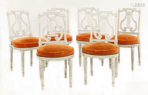 A set of six French Louis XVI-style painted chairs