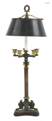 A French gilt bronze five-light candlestick lamp,