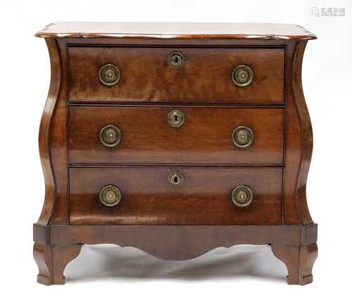 A small Dutch mahogany bombé commode,