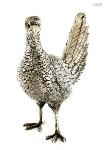 An Edwardian silver model of a hen pheasant,