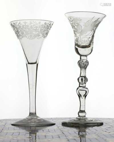 A Newcastle light baluster drinking glass,