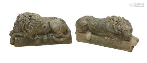 A pair of composite stone lions,