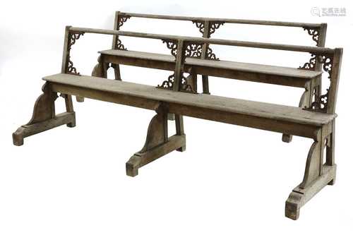 A pair of French weathered oak benches,