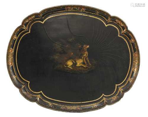 A large papier-mâché lacquered tray,