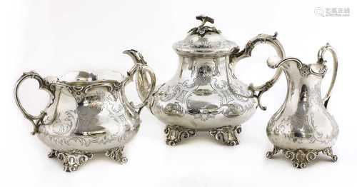 A Victorian silver three piece tea service,