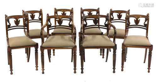 A set of eight George IV mahogany dining chairs in the manne...