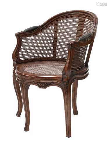 A French beech bergère tub chair,