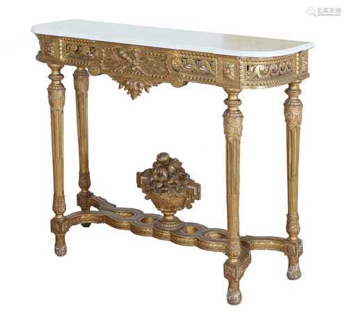 A French Louis XVI-style giltwood console table,