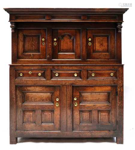 A George III Welsh oak press cupboard,