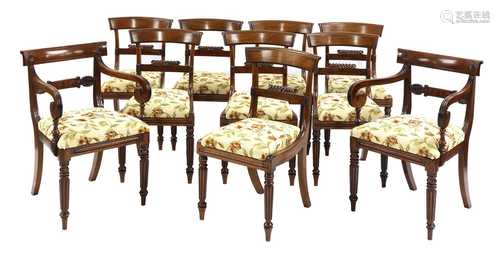 A set of eight George IV mahogany bar back dining chairs,