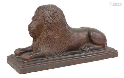 A large Staffordshire salt-glazed pottery lion,