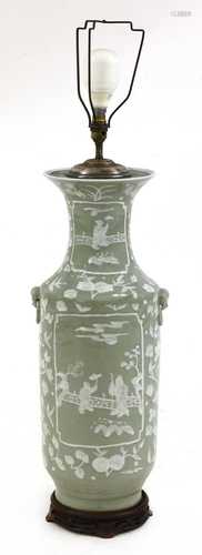 A Chinese-style celadon glazed ceramic table lamp,