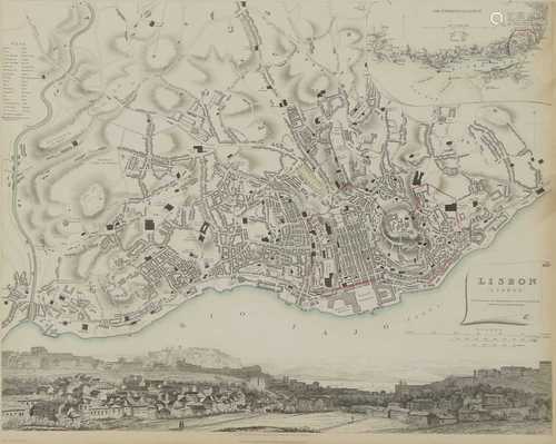 Set of five old maps of Lisbon, Madrid, Athens, Geneva and C...