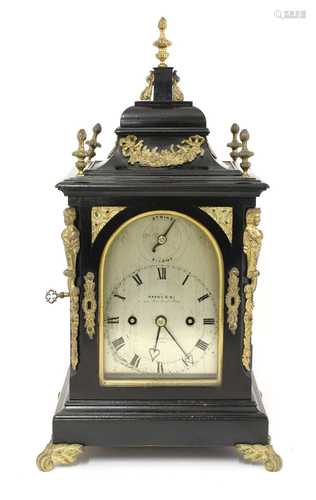 An ebonised and ormolu mounted bracket clock,