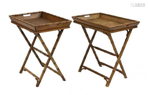 A pair of Regency-style faux bamboo side tables,