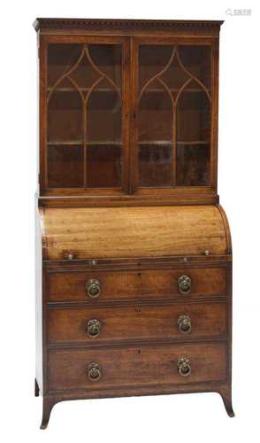 A George III mahogany cylinder bureau bookcase