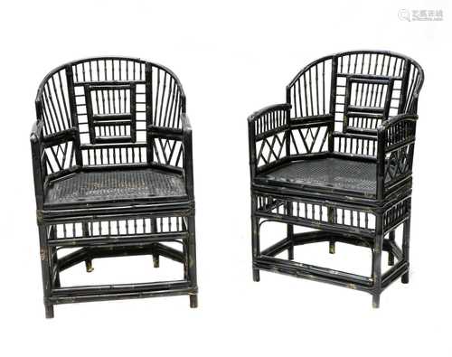 A pair of 'Brighton Pavilion' ebonised bamboo elbow chairs