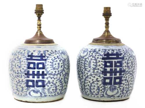 A pair of Chinese porcelain ginger jar table lamps,