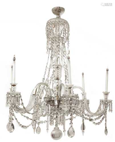 A large George III-style cut glass six-light chandelier,