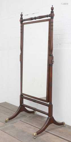 A Regency mahogany and ebonised cheval mirror,