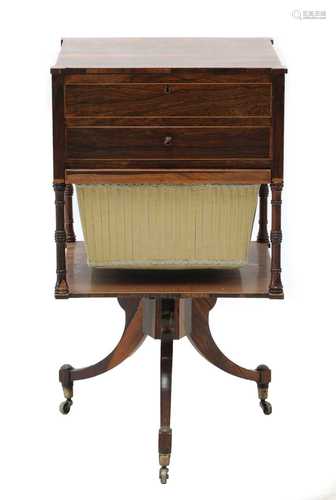 An unusual George III strung rosewood worktable,