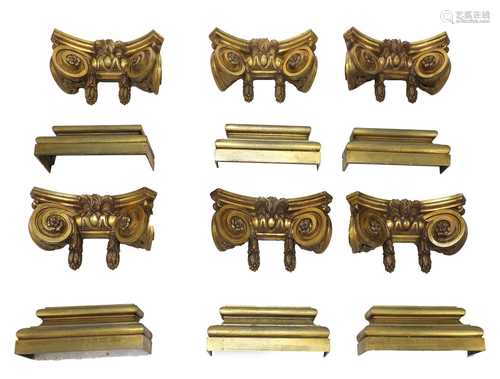 A set of six gilt bronze Doric column bases and capitals,