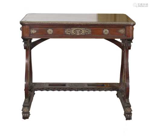 A Regency mahogany and brass-mounted centre table,