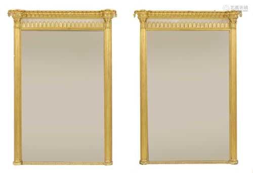 A pair of Regency-style giltwood pier mirrors,