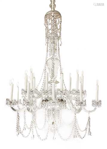 A large George III-style cut glass twenty-four light chandel...