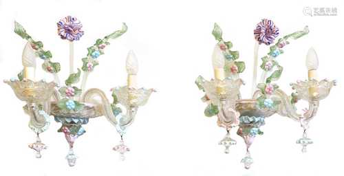 A pair of Murano glass wall lights,