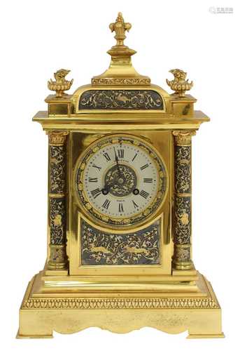 A French gilt brass cased mantel clock,